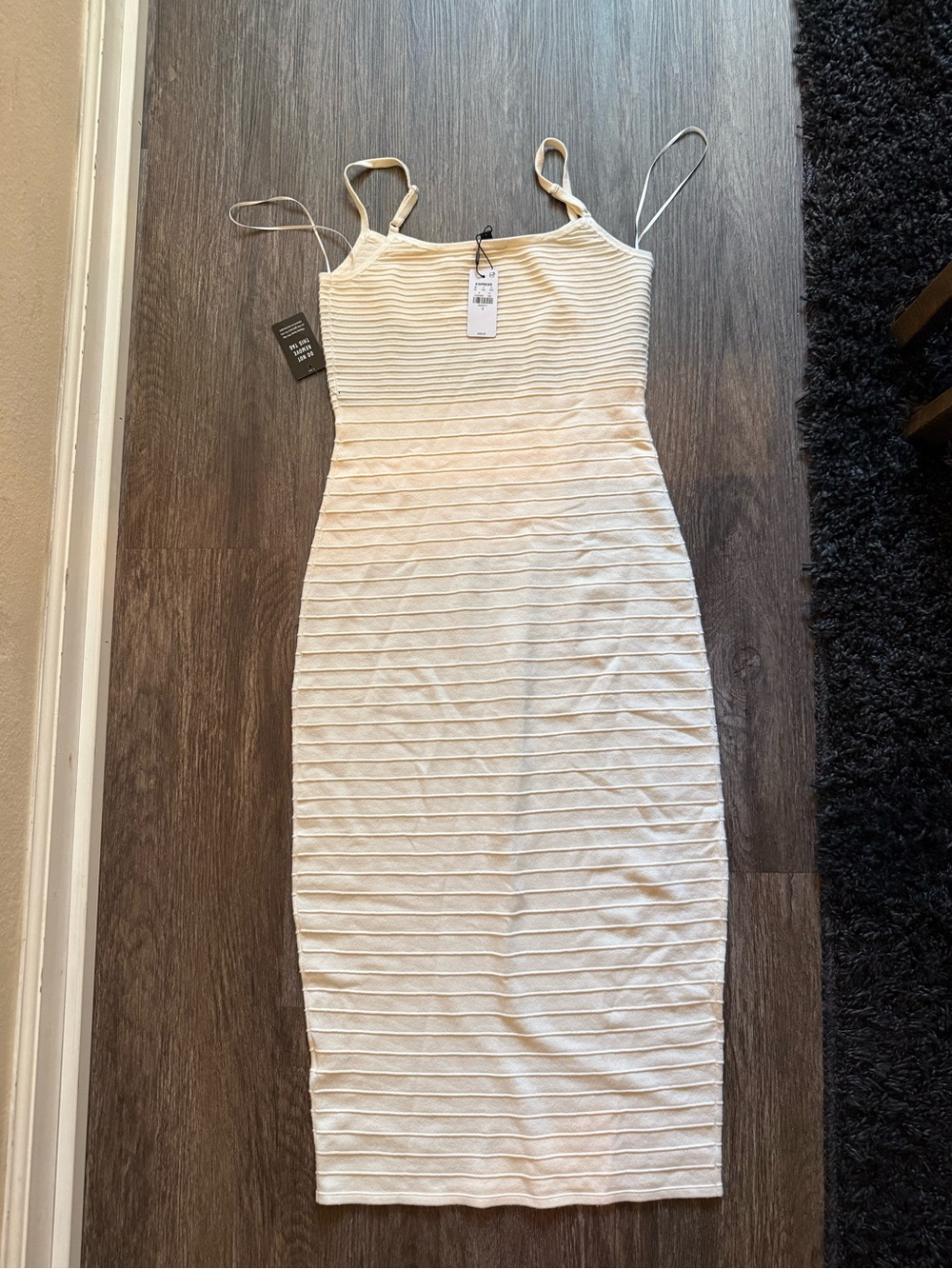 NWT Express Cream Ribbed Midi Bodycon Dress